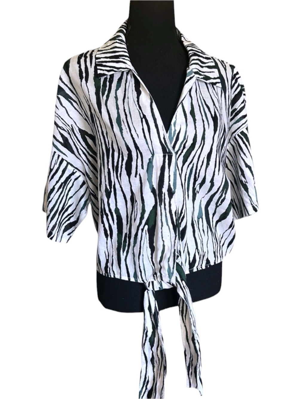 Marc New York Black & White Zebra Tie-Front Blouse XL